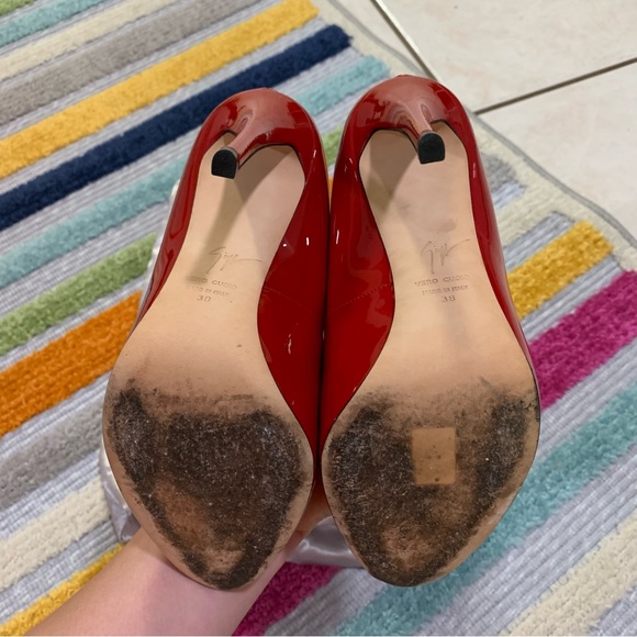 GIUSEPPE ZANOTTI Red Patent Peep Toe Heels Pumps 38 I56067 - Picture 7 of 16